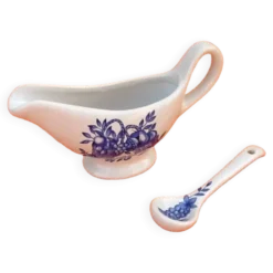 Saucière Porcelaine blanche, décor corbeille de fruits