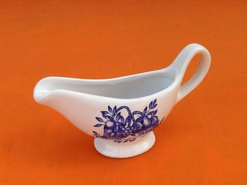 Saucière Porcelaine blanche, décor corbeille de fruits