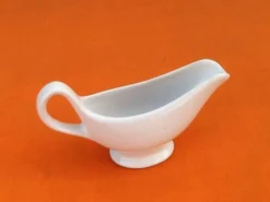 Saucière Porcelaine blanche, décor corbeille de fruits