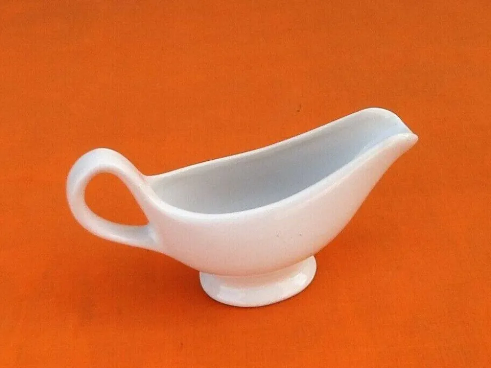 Saucière Porcelaine blanche, décor corbeille de fruits