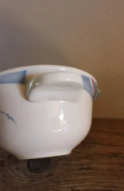 Saucière Rose rouge feuillage bleu Antinea Sarreguemines Art déco