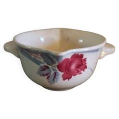 Saucière Rose rouge feuillage bleu Antinea Sarreguemines Art déco