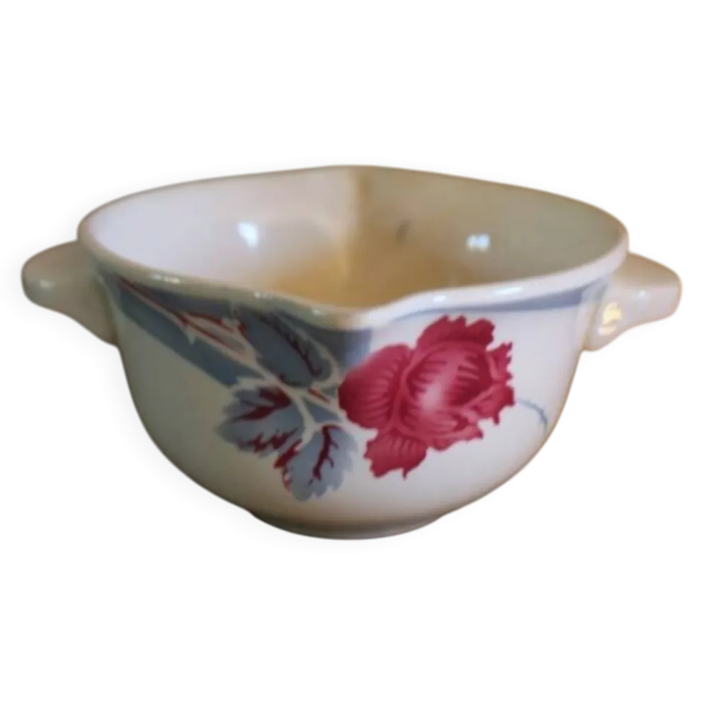 Saucière Rose rouge feuillage bleu Antinea Sarreguemines Art déco