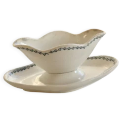 Saucière terre de fer ancienne Saint-Amand modèle 4022 - Liseré fleuri bleu