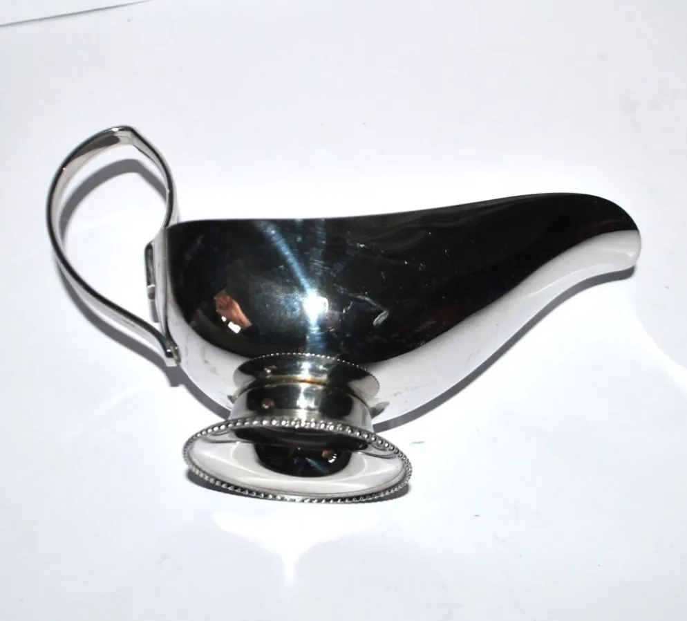 Saucière vintage décor perle piédouche en métal BB ROYAL France
