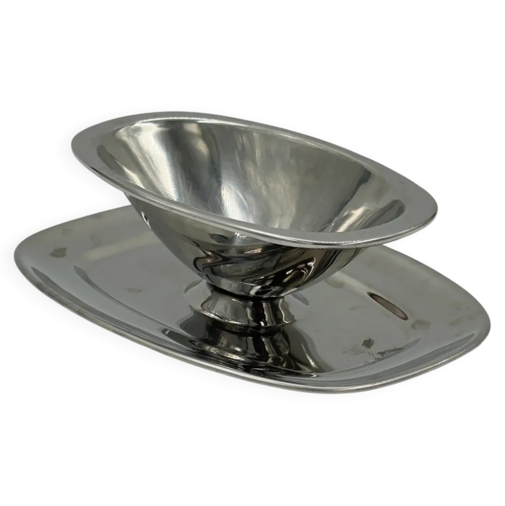 Saucière vintage en acier inoxydable avec plateau ovale intégré