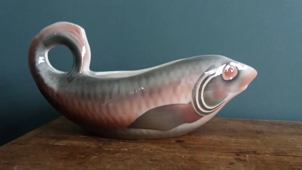 Saucière zoomorphe poisson Digoin Sarreguemines