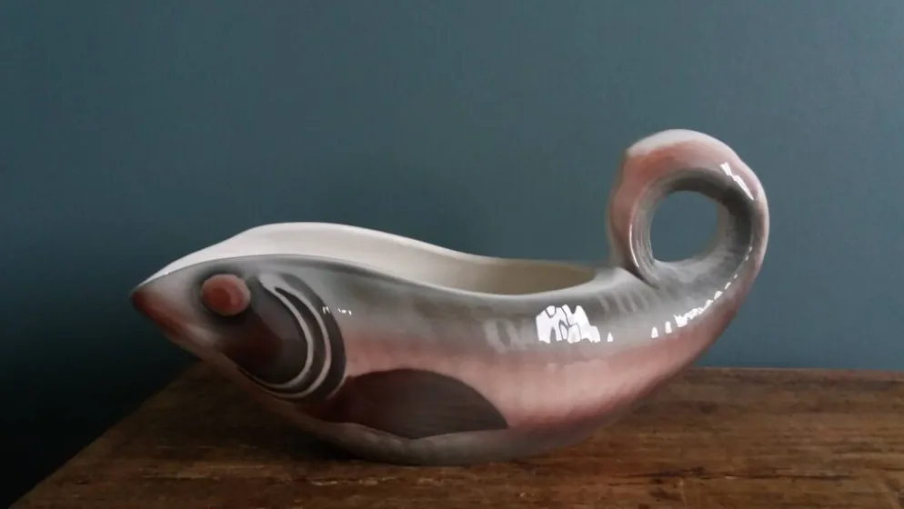 Saucière zoomorphe poisson Digoin Sarreguemines
