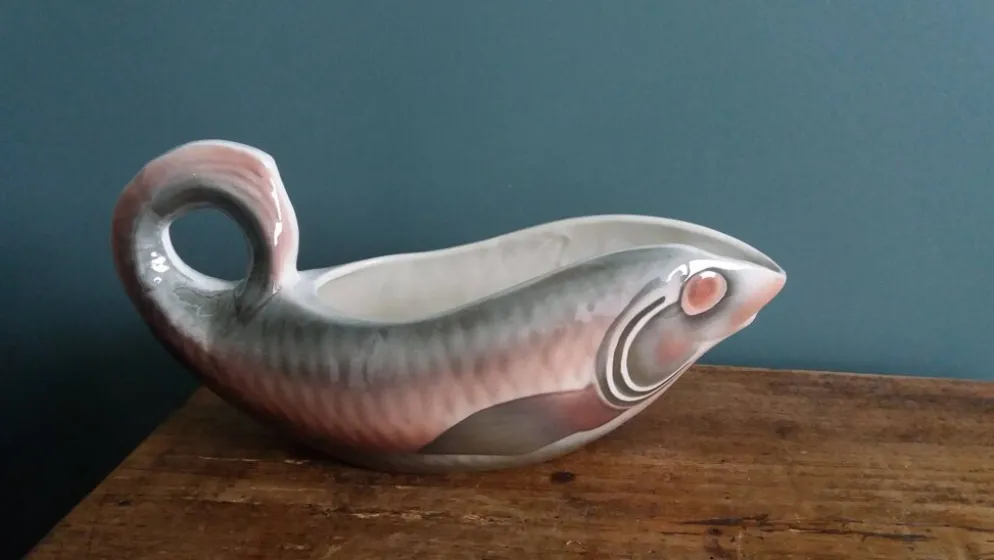 Saucière zoomorphe poisson Digoin Sarreguemines