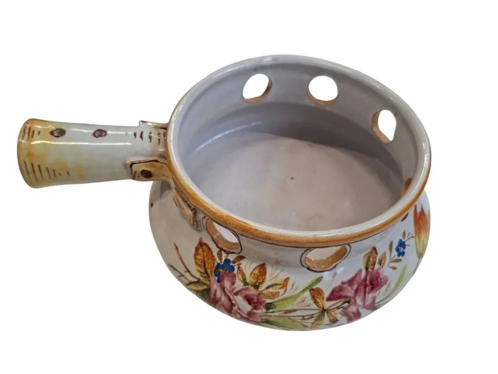 Scaldino en céramique peint à la main – Style Deruta – Vintage de collection