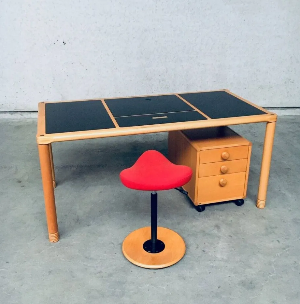 Scandinavian Ergonomic Design Writing Desk and Stool from Stokke, 1980s, Set of 3