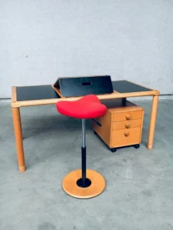 Scandinavian Ergonomic Design Writing Desk and Stool from Stokke, 1980s, Set of 3