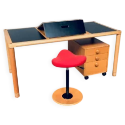 Scandinavian Ergonomic Design Writing Desk and Stool from Stokke, 1980s, Set of 3
