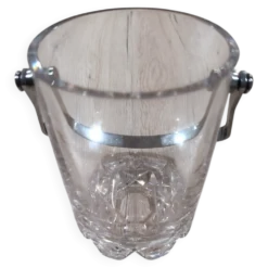 Seau a Glace Cristal Verre Taille Anse Inox avec Pince a Glacon Vintag