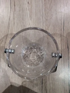 Seau a Glace Cristal Verre Taille Anse Inox avec Pince a Glacon Vintag