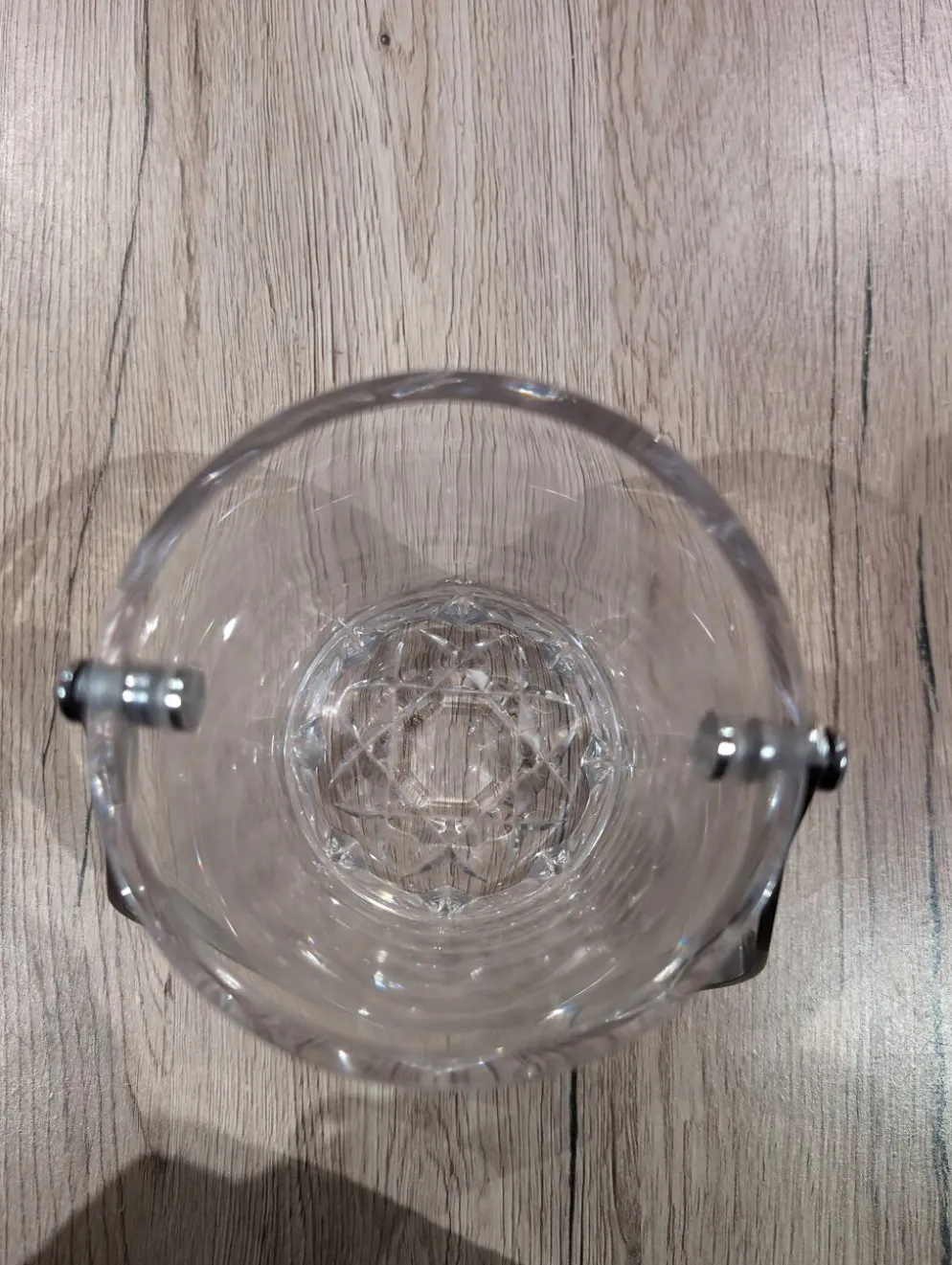 Seau a Glace Cristal Verre Taille Anse Inox avec Pince a Glacon Vintag