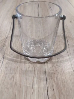 Seau a Glace Cristal Verre Taille Anse Inox avec Pince a Glacon Vintag