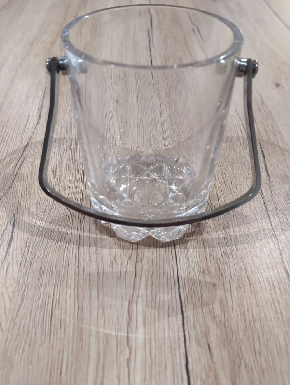 Seau a Glace Cristal Verre Taille Anse Inox avec Pince a Glacon Vintag
