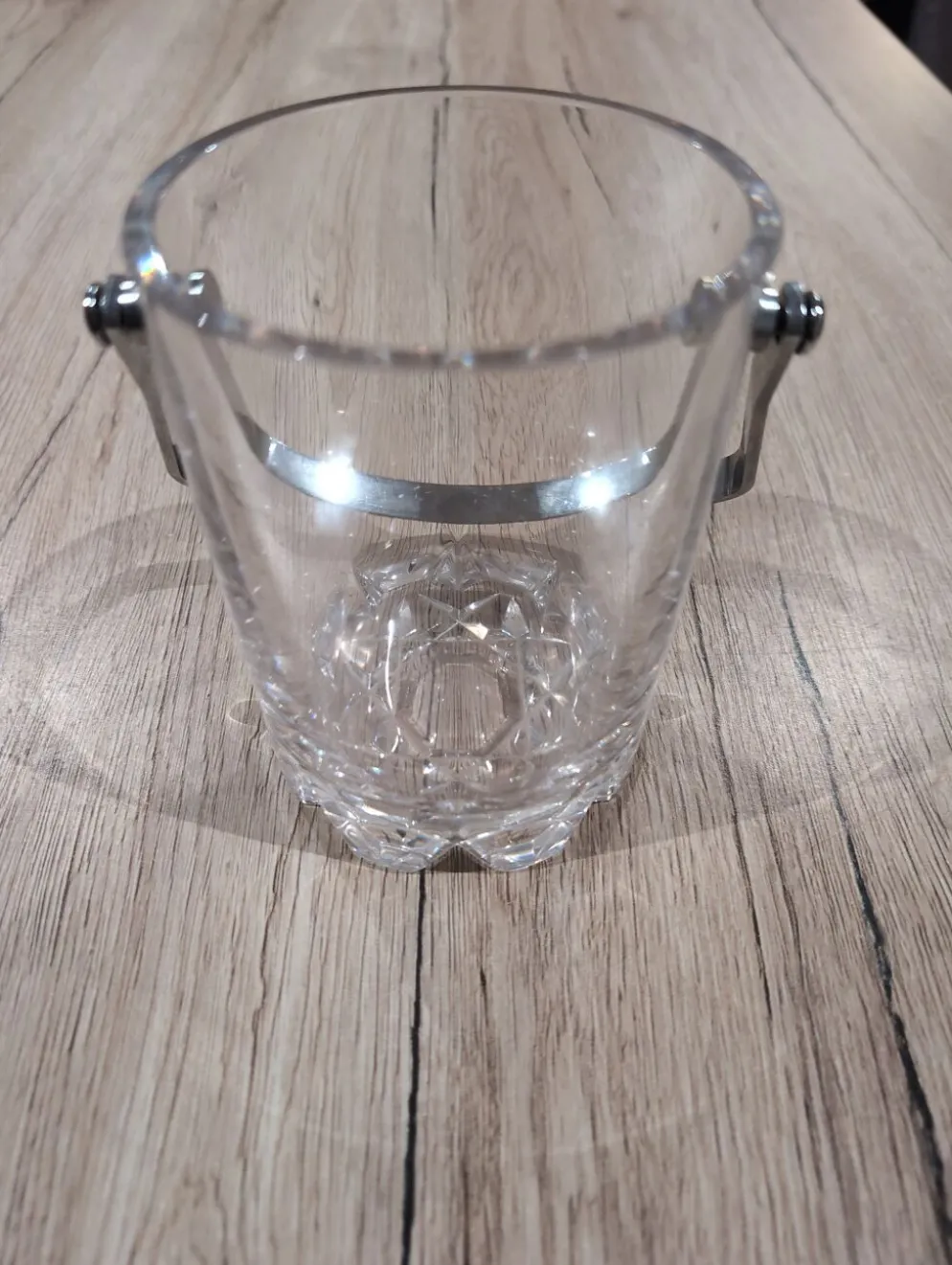 Seau a Glace Cristal Verre Taille Anse Inox avec Pince a Glacon Vintag