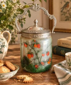 Seau à biscuits décor fraises signé JEM