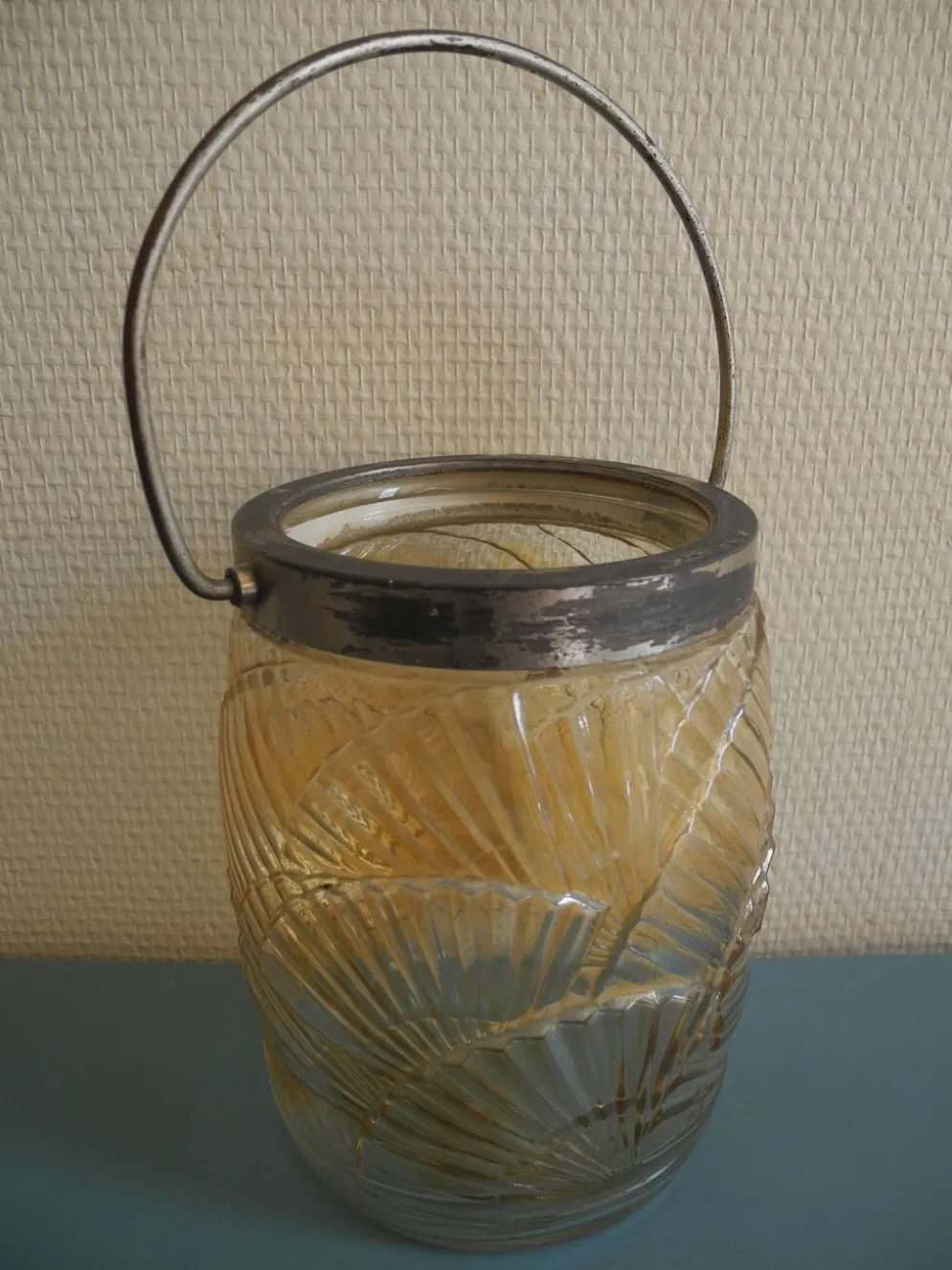 seau biscuits éventails art déco antique french biscuit tin bucket 30s