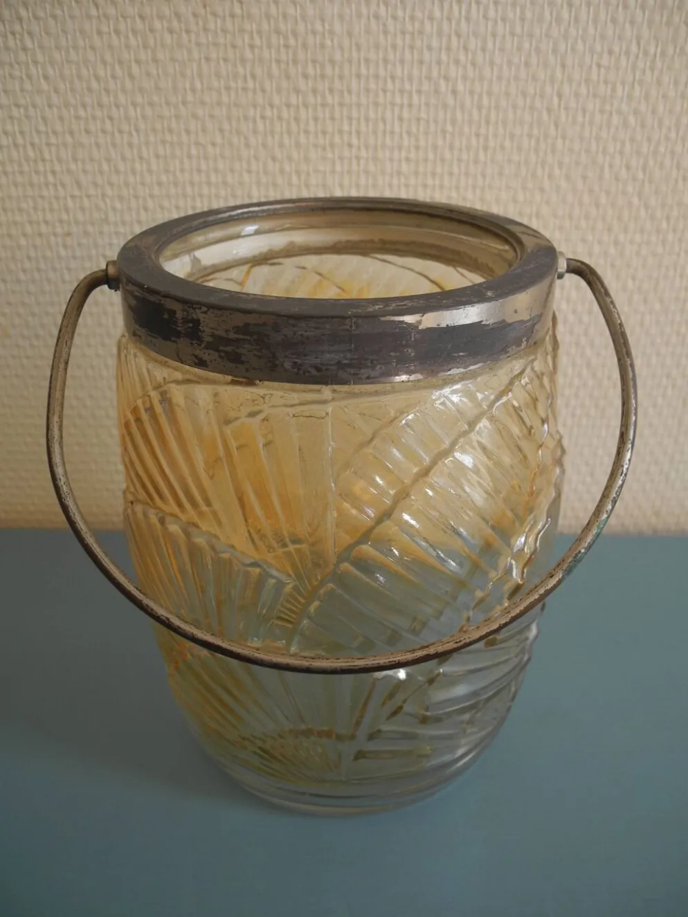 seau biscuits éventails art déco antique french biscuit tin bucket 30s