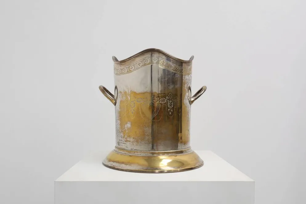 Seau à champagne ancien en cuivre plaqué argent, France, vers 1900