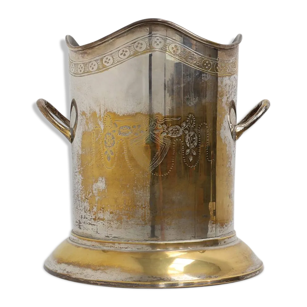 Seau à champagne ancien en cuivre plaqué argent, France, vers 1900