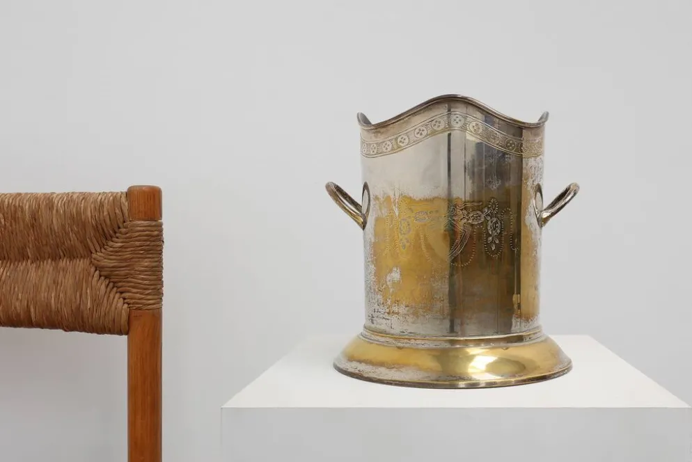Seau à champagne ancien en cuivre plaqué argent, France, vers 1900