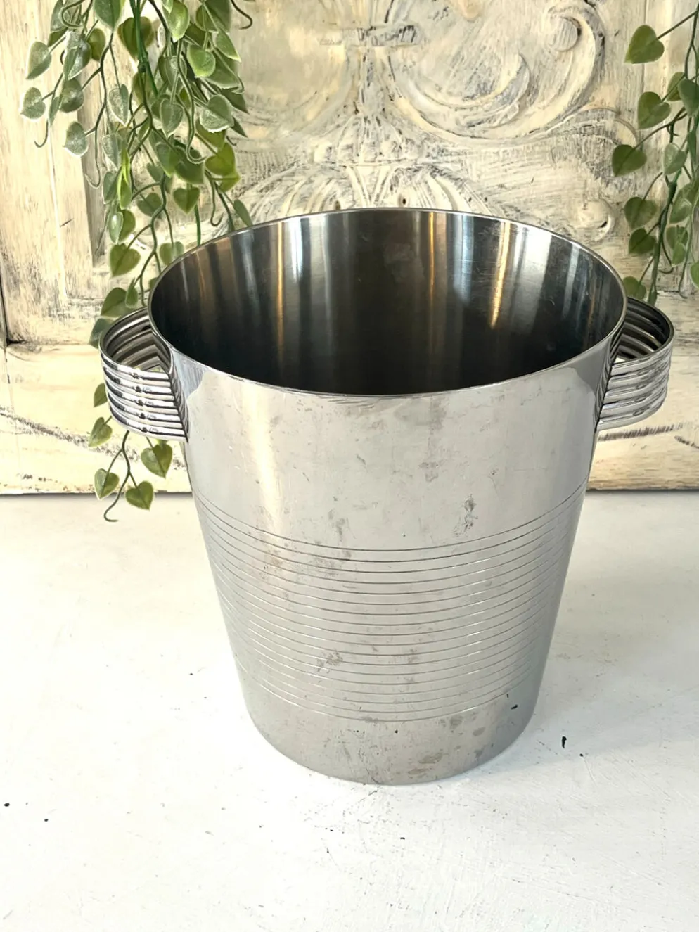 Seau à champagne Art Déco, vintage en acier inoxydable chromé français