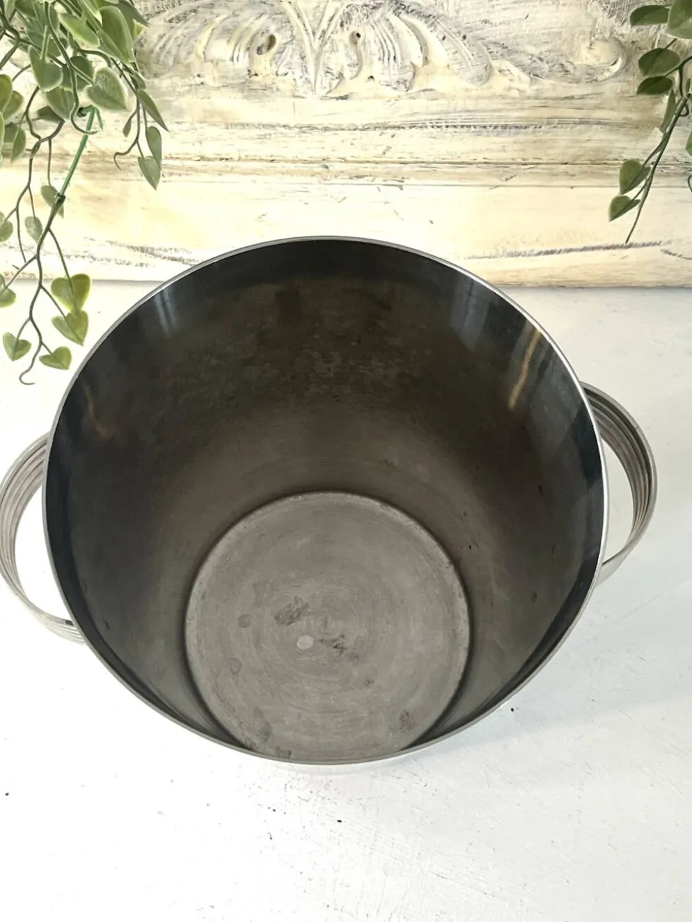 Seau à champagne Art Déco, vintage en acier inoxydable chromé français