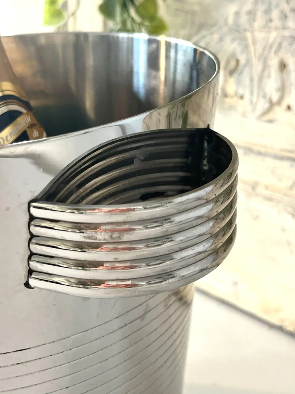 Seau à champagne Art Déco, vintage en acier inoxydable chromé français