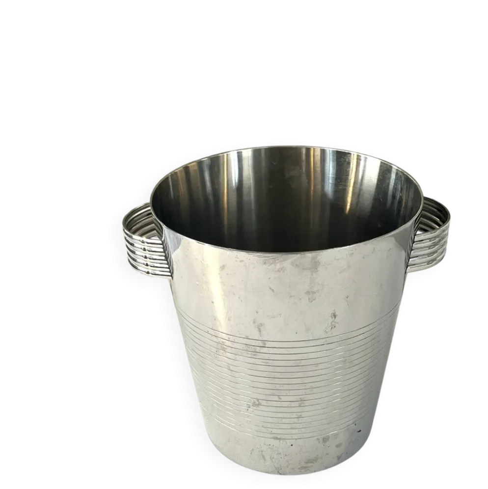 Seau à champagne Art Déco, vintage en acier inoxydable chromé français