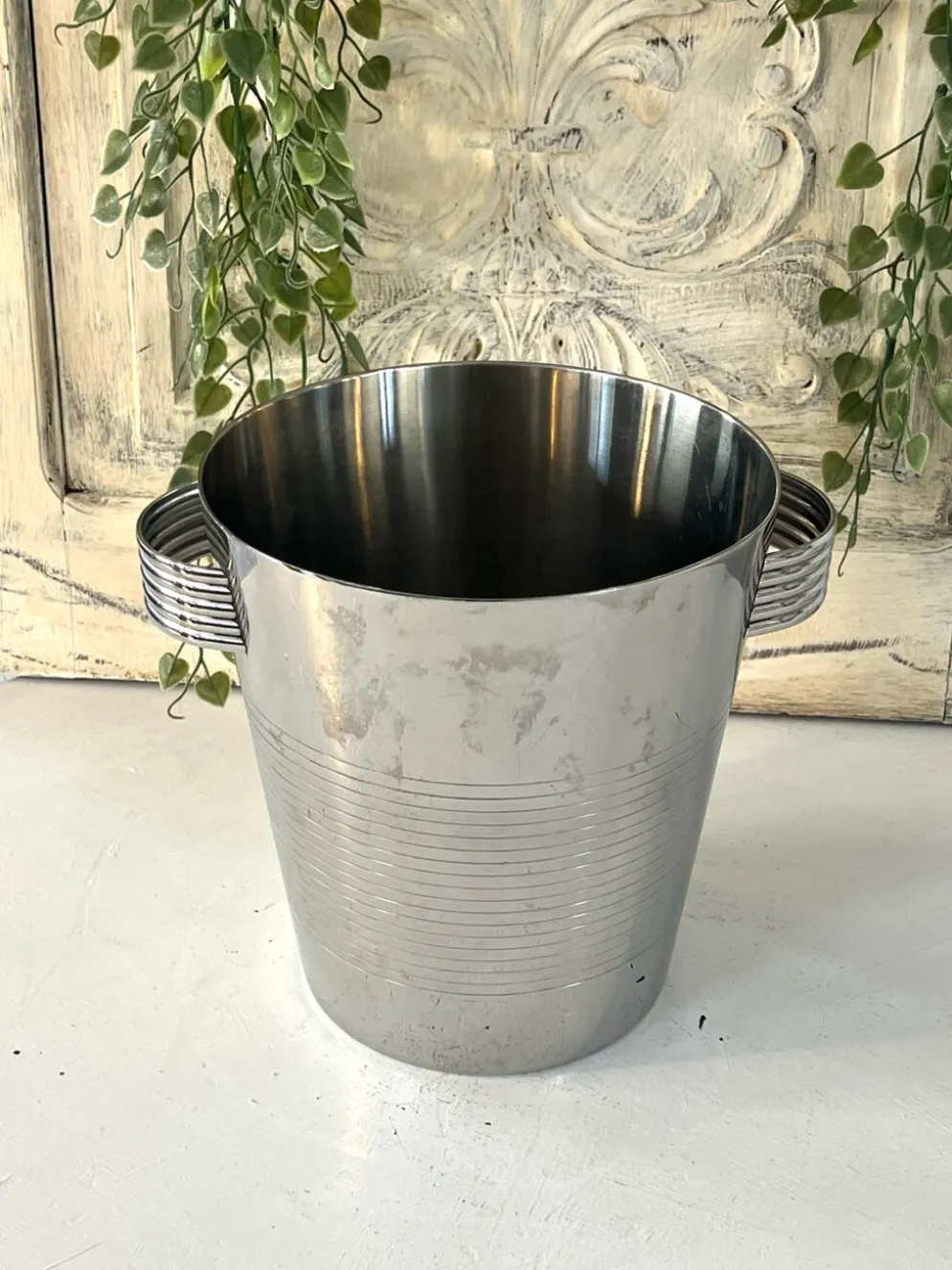 Seau à champagne Art Déco, vintage en acier inoxydable chromé français