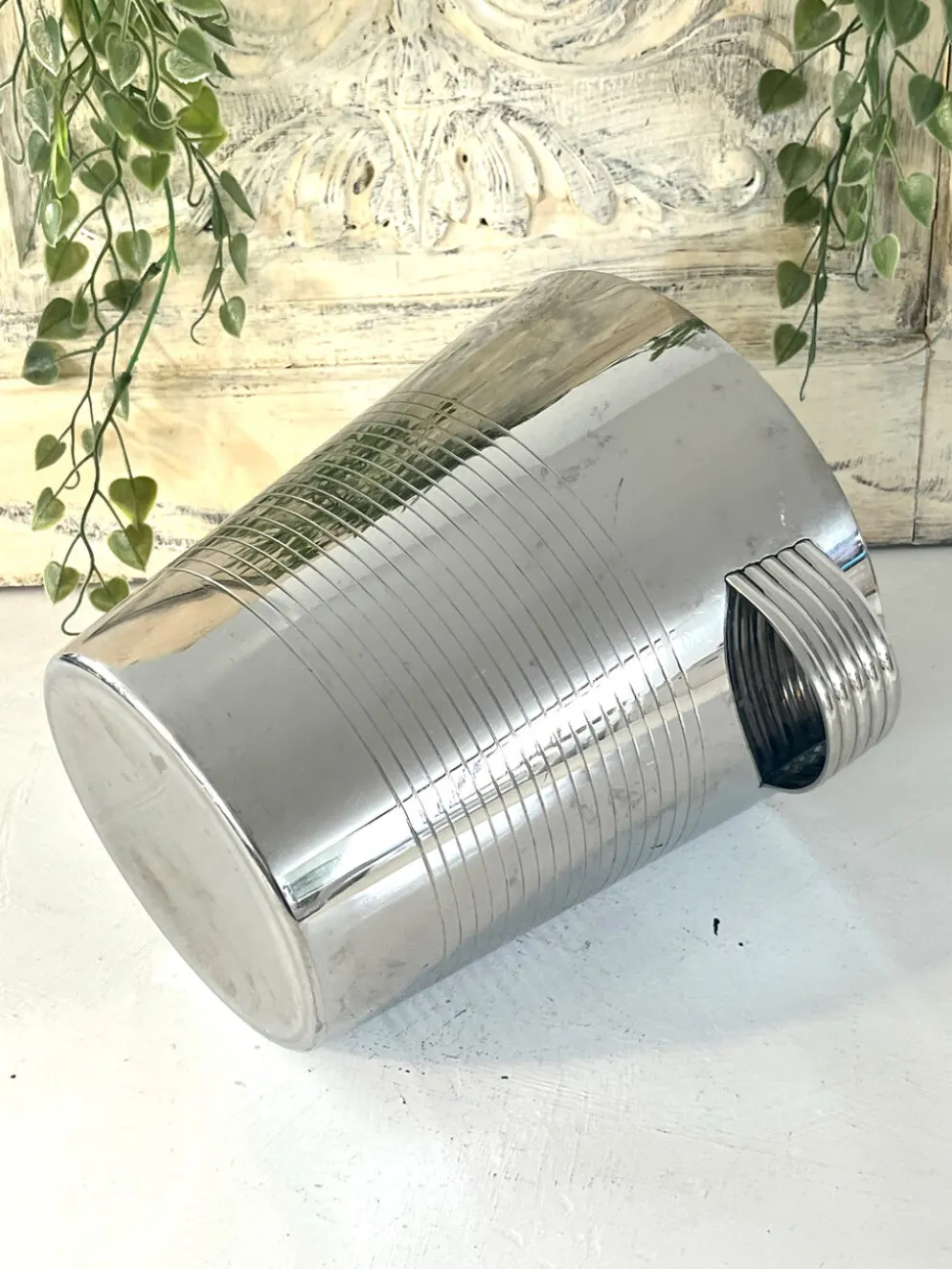 Seau à champagne Art Déco, vintage en acier inoxydable chromé français