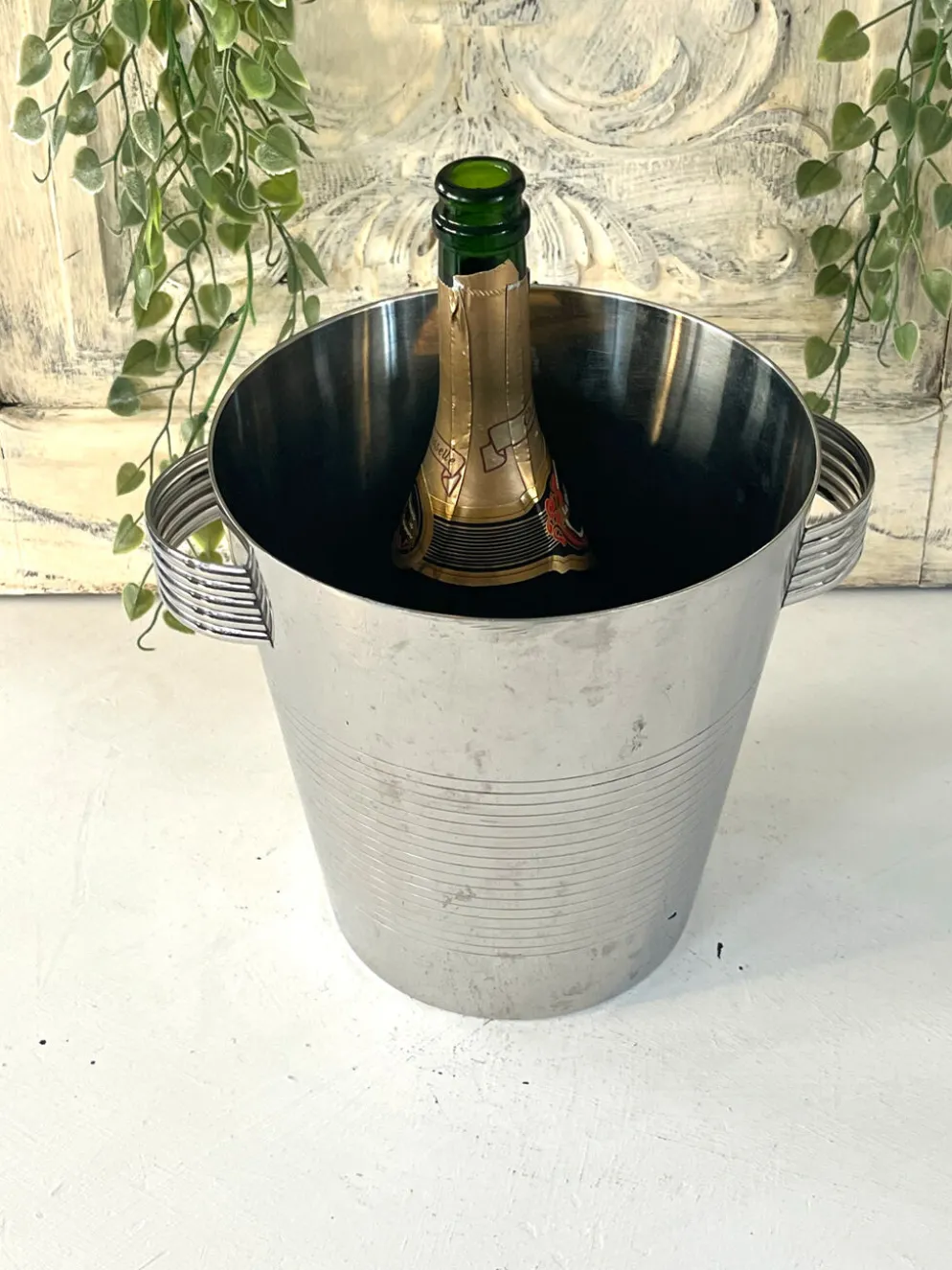 Seau à champagne Art Déco, vintage en acier inoxydable chromé français
