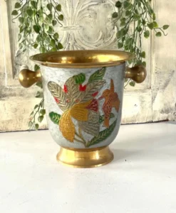 Seau à champagne en cloisonné français émaillé coloré sur laiton.