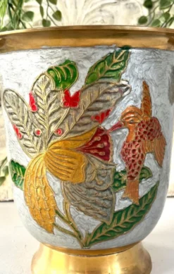 Seau à champagne en cloisonné français émaillé coloré sur laiton.