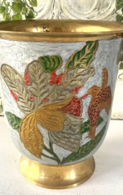 Seau à champagne en cloisonné français émaillé coloré sur laiton.