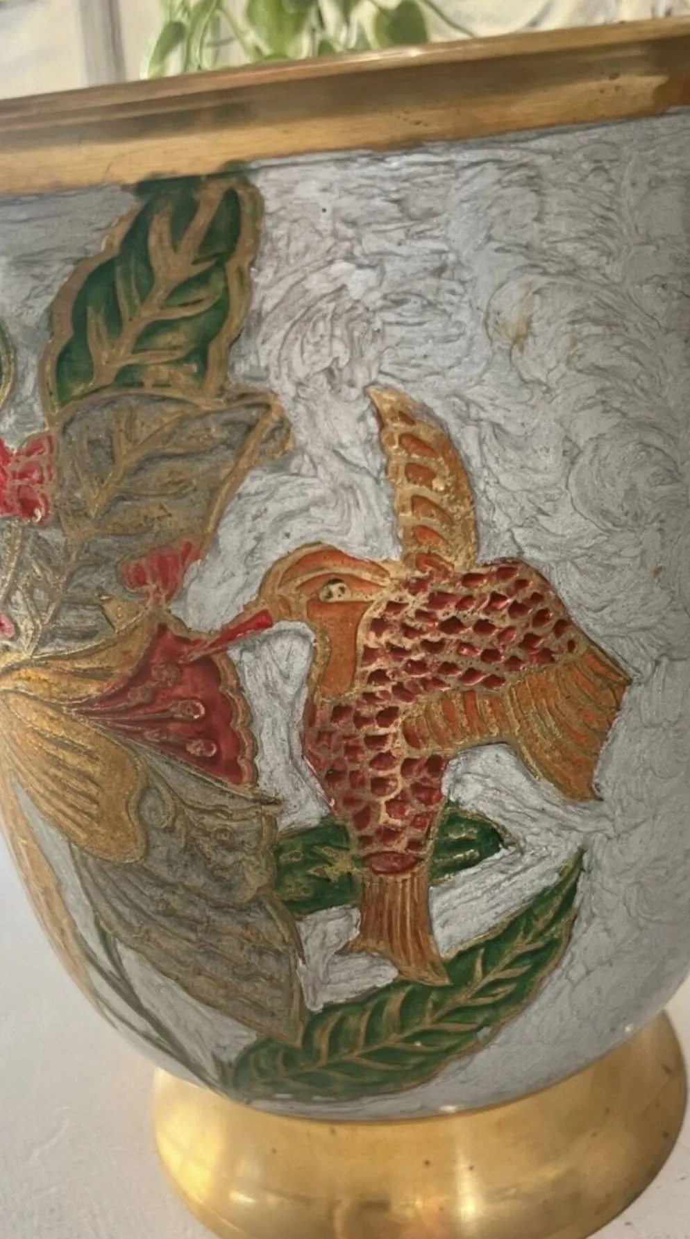 Seau à champagne en cloisonné français émaillé coloré sur laiton.