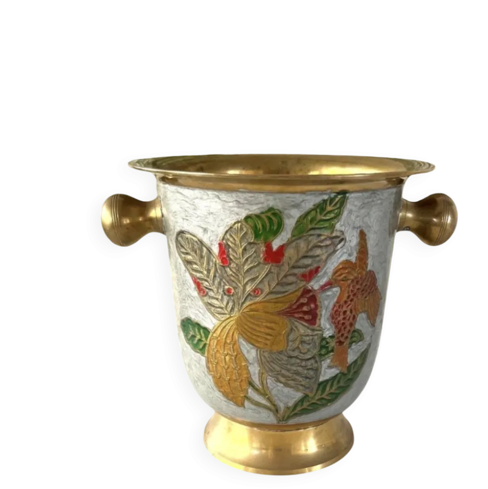 Seau à champagne en cloisonné français émaillé coloré sur laiton.