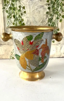 Seau à champagne en cloisonné français émaillé coloré sur laiton.