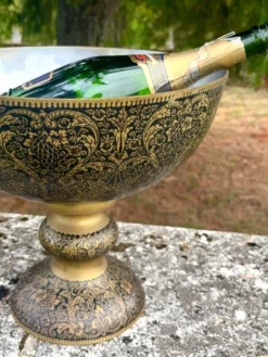 Seau à champagne en laiton avec piédestal floral orné