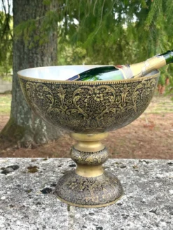 Seau à champagne en laiton avec piédestal floral orné