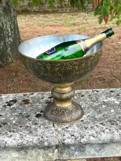 Seau à champagne en laiton avec piédestal floral orné