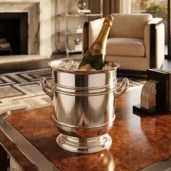 Seau à champagne et à glace en métal argenté