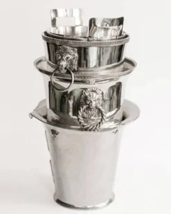 Seau à champagne et à glace moderniste en métal argenté, années 1950