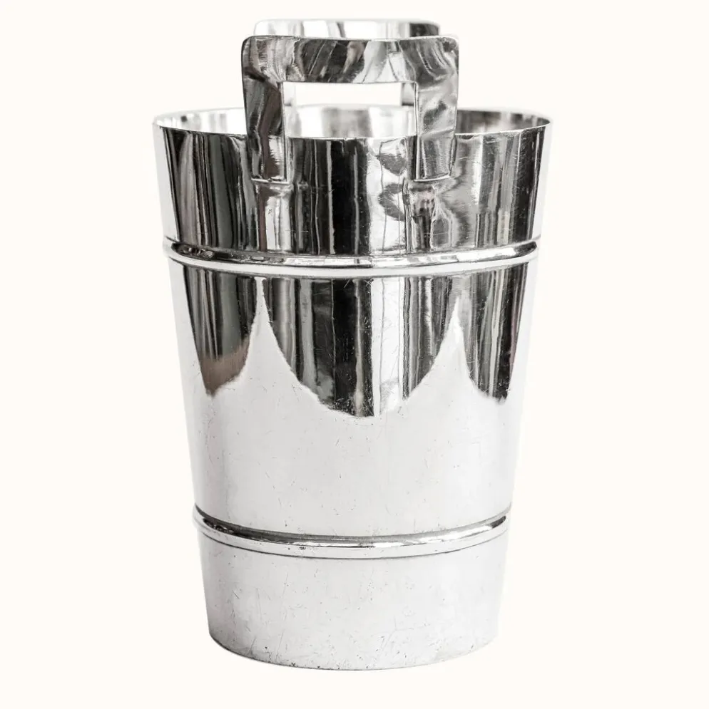 Seau à champagne et à glace moderniste en métal argenté, années 1950