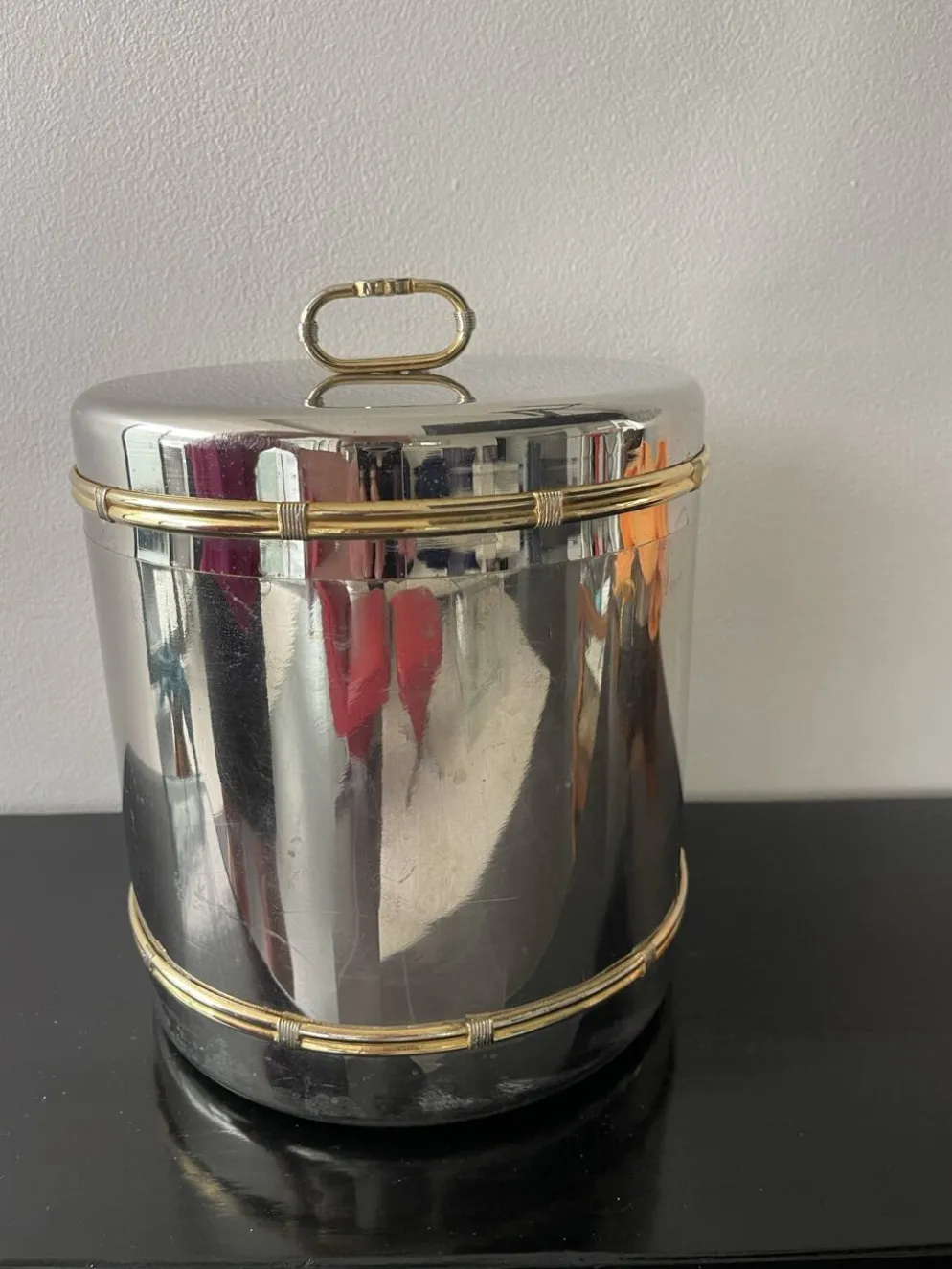Seau à champagne Gucci vintage en métal argenté de style Hollywood Regency