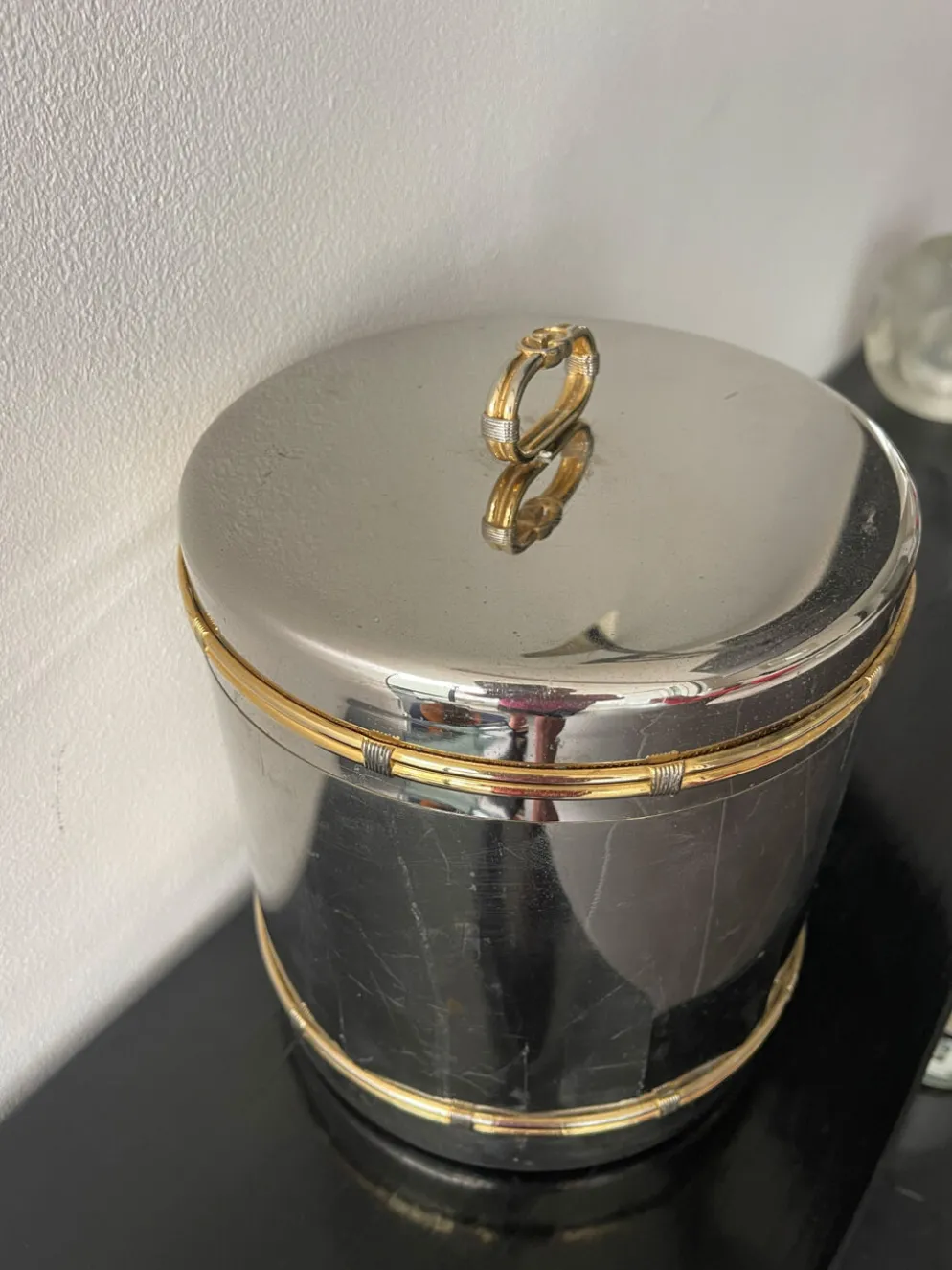 Seau à champagne Gucci vintage en métal argenté de style Hollywood Regency